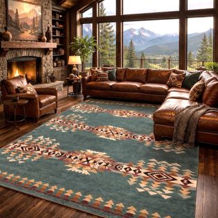 Colorful Western Inspired Pile Rug shown in a living room