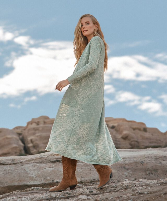 Womens Long Duster Cardigan On Model