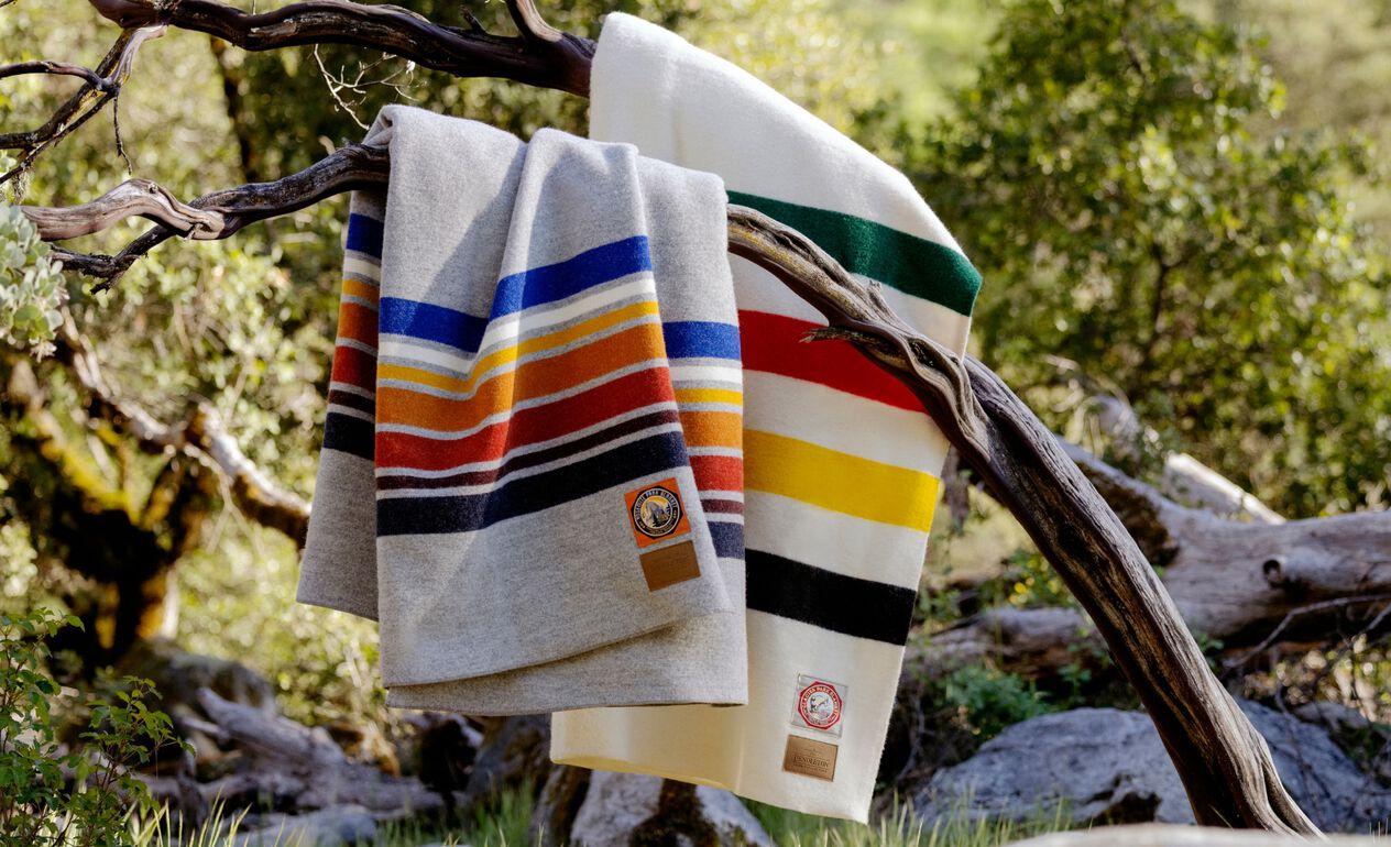 Yosemite and Glacier National Park Pendleton Blankets draped over old tree