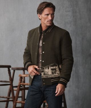 Man wearing a Pendleton wool bomber jacket