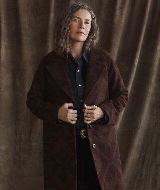 Woman wearing a Pendleton long wool coat
