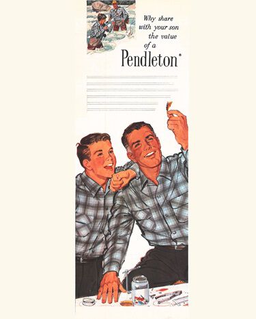 Vintage image of Father and Son talking about fishing