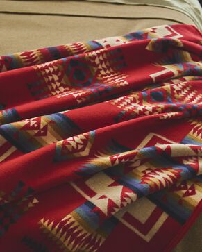 CHIEF JOSEPH BLANKET IN SCARLET ON BED