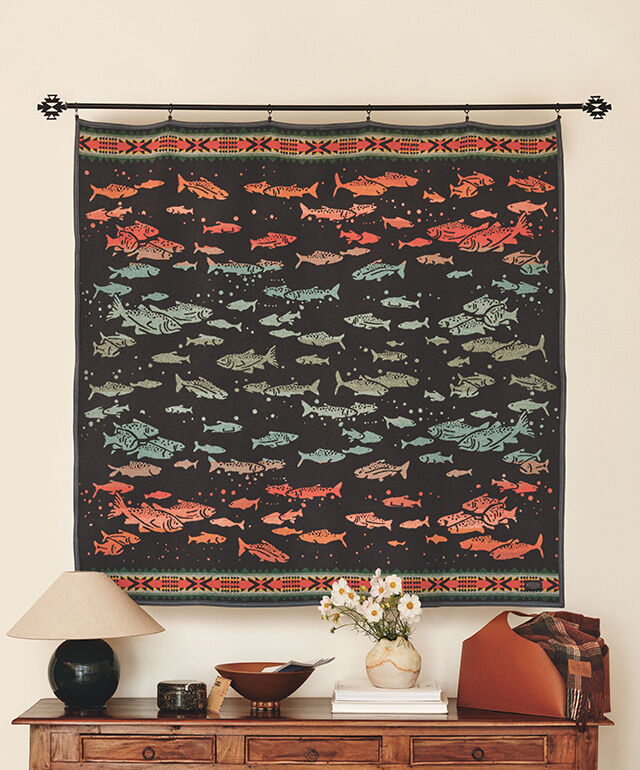 Pendleton Salmon Run Blanket Hanging on a Wall