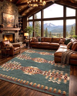 Pendleton Highland Peak Teal Wool Rug