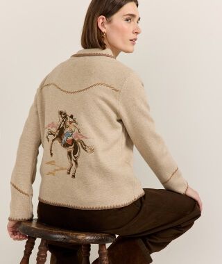 Woman wearing a Pendleton Sweater