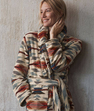 Woman wearing a plus Pendleton Bathrobe