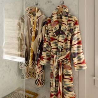 Bathrobe and Hooded Towel in Shower