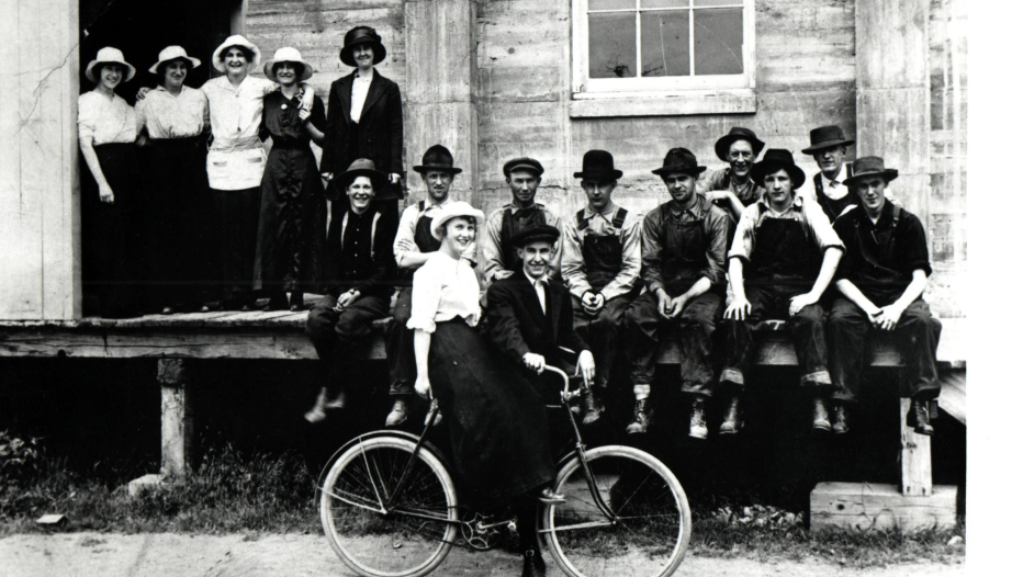 Vintage photo of people standing outside our Pendleton mill