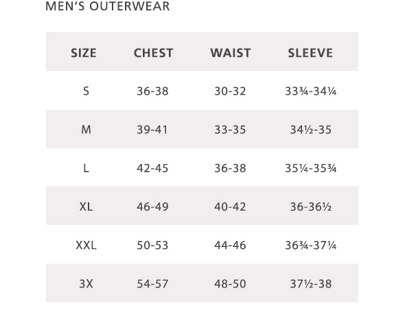 Pendleton Size Chart