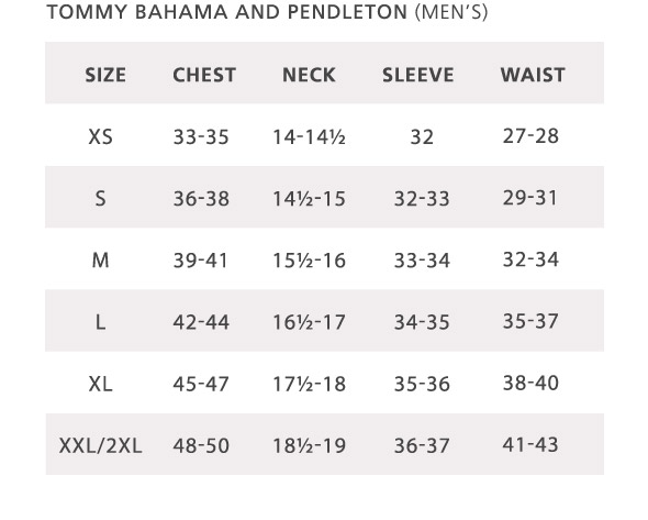 Tommy Bahama Size Chart Womens