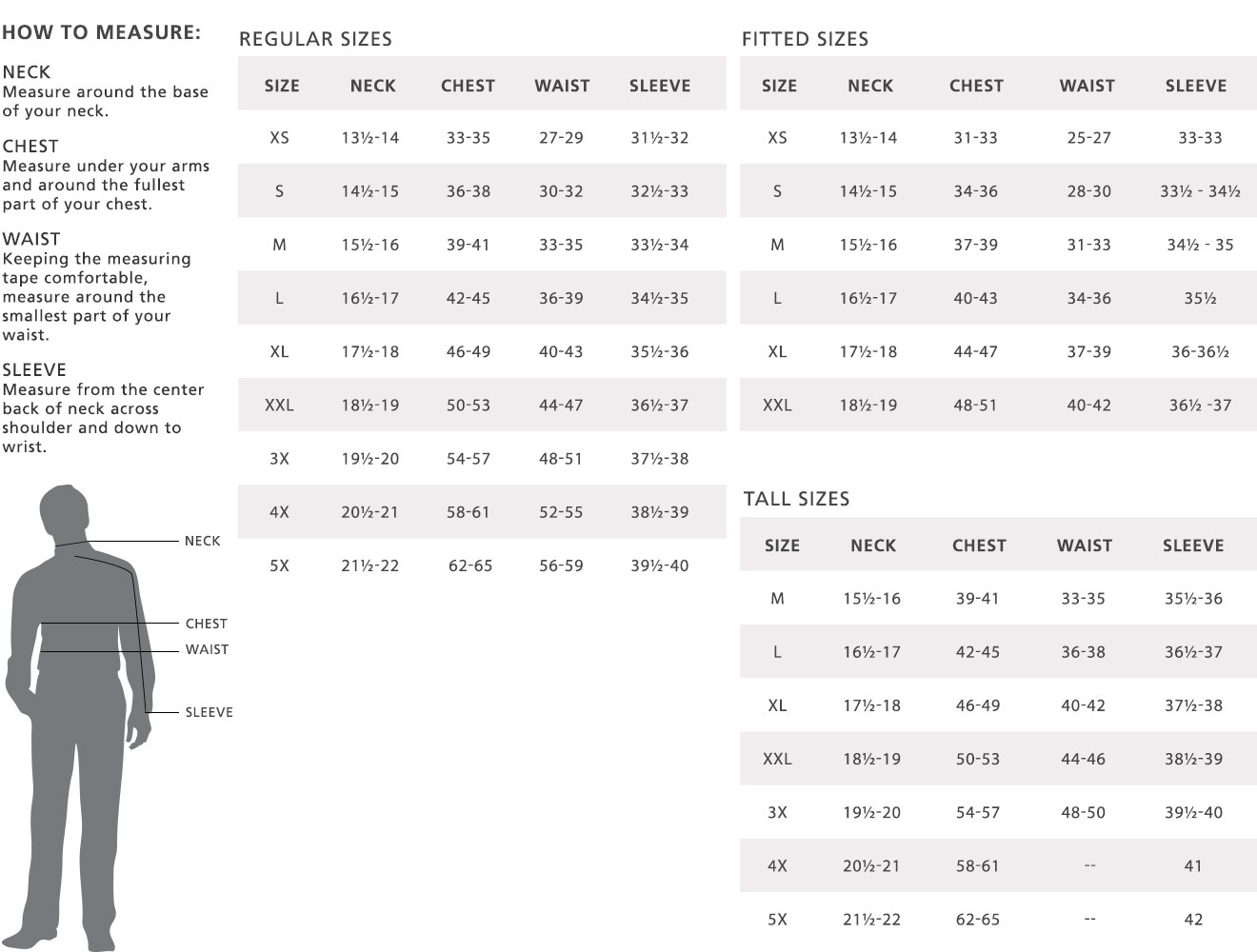 Vintage Pendleton Size Chart