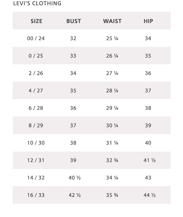 Levis For Women Size Chart